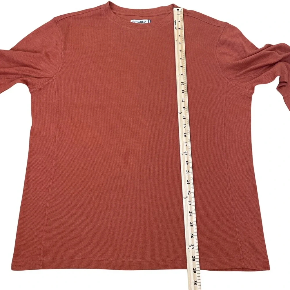 Magellan Mens Size Large Thermal Long Sleeve Shirt Waffle Knit Layering Top Rust